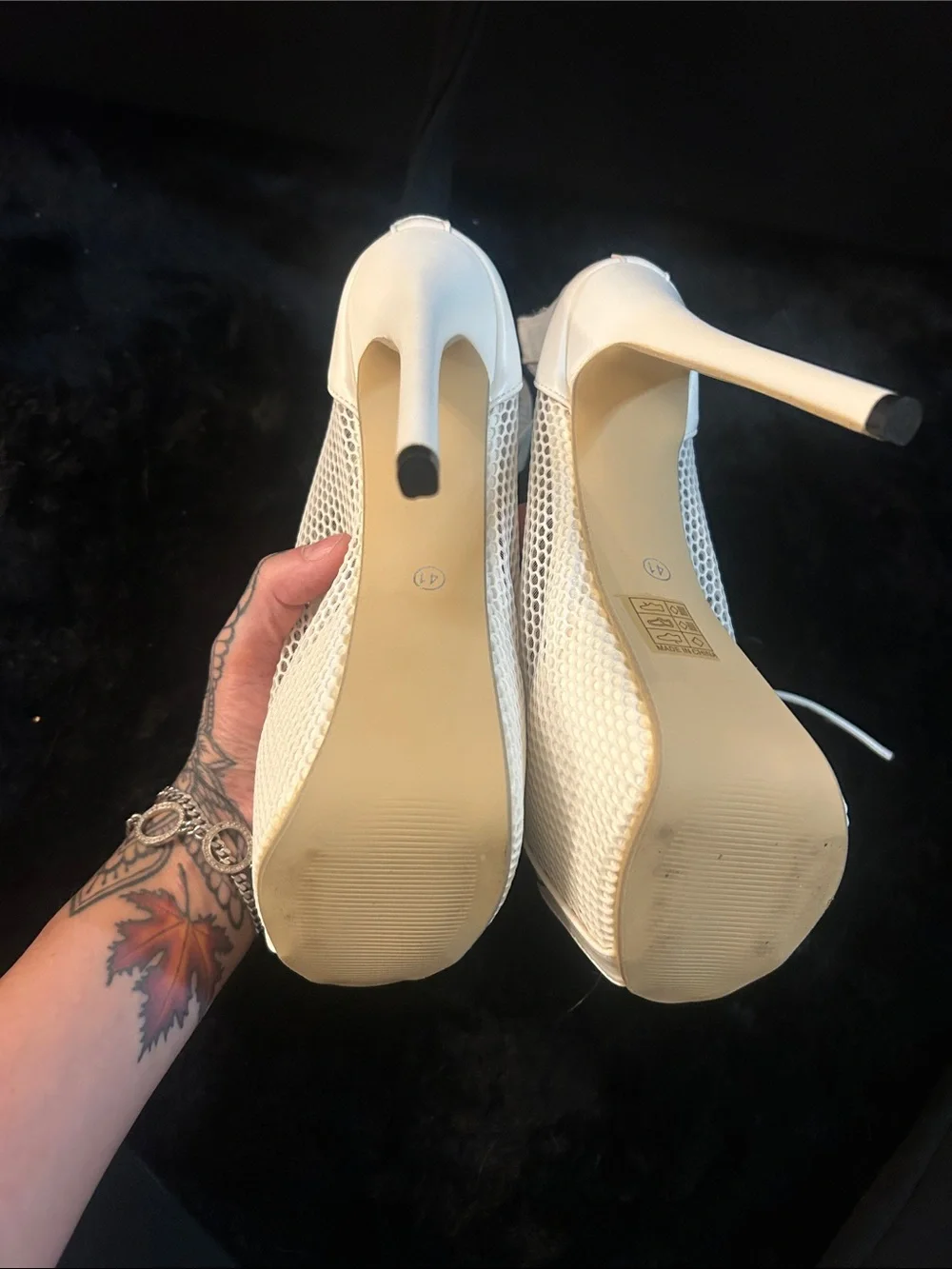 SHEIN White Lace-Up Mesh Platform Heels